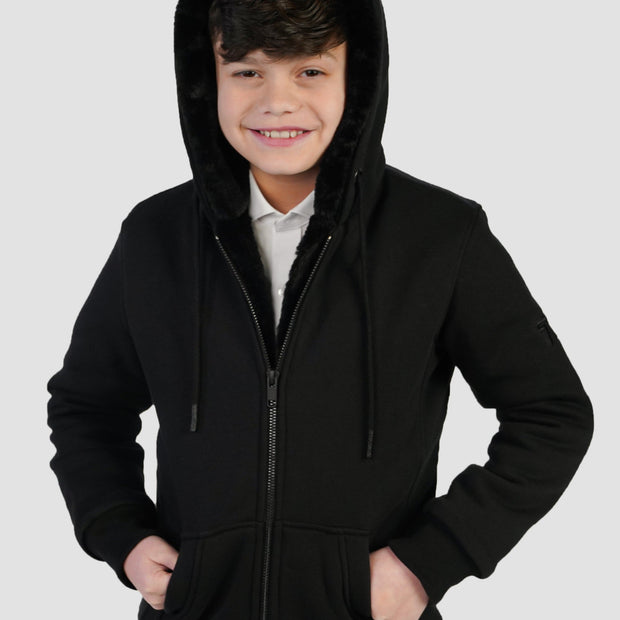 T.O. Collection Boy's Black Hoodie - Black Removable Fur