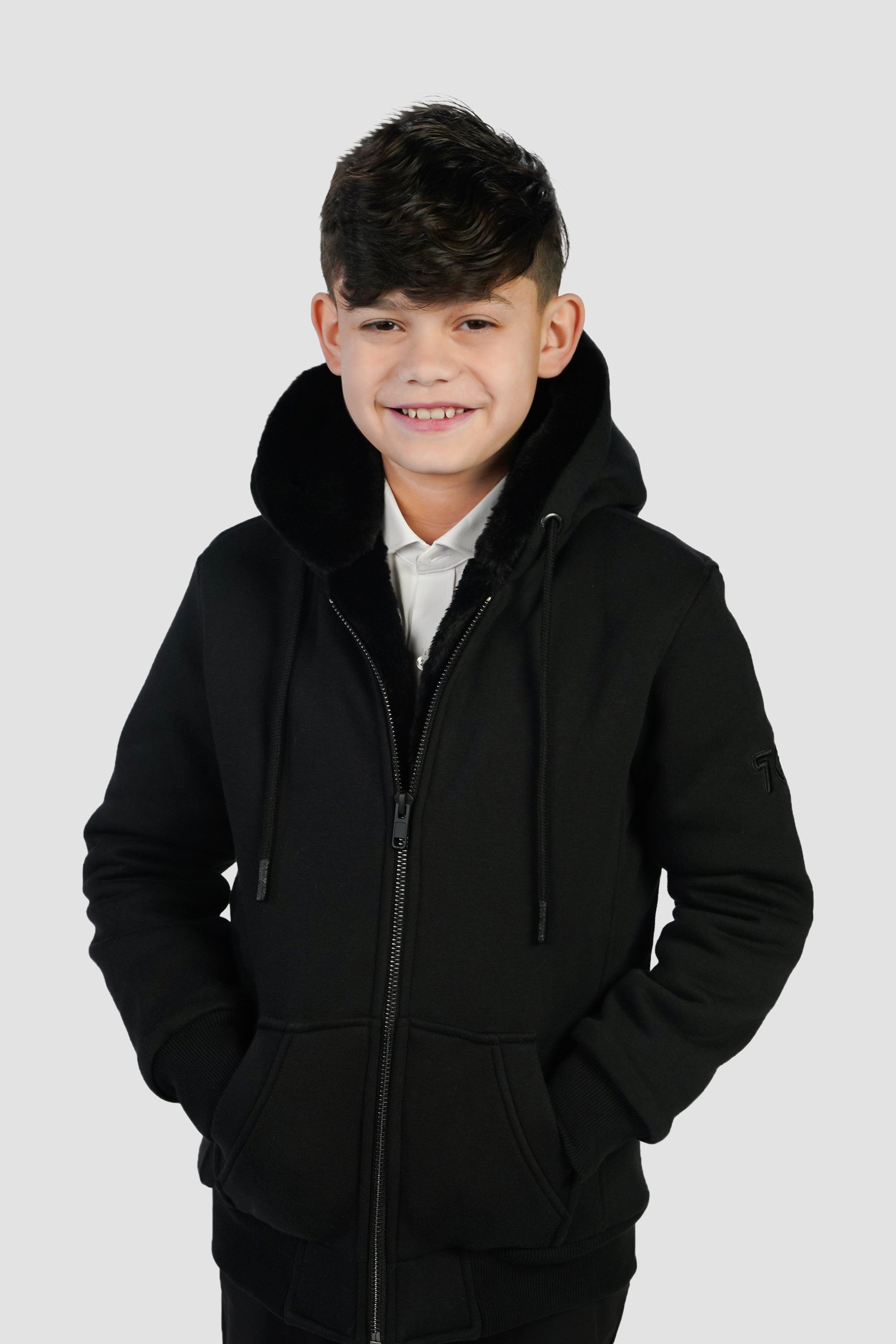T.O. Collection Boy's Black Hoodie - Black Removable Fur