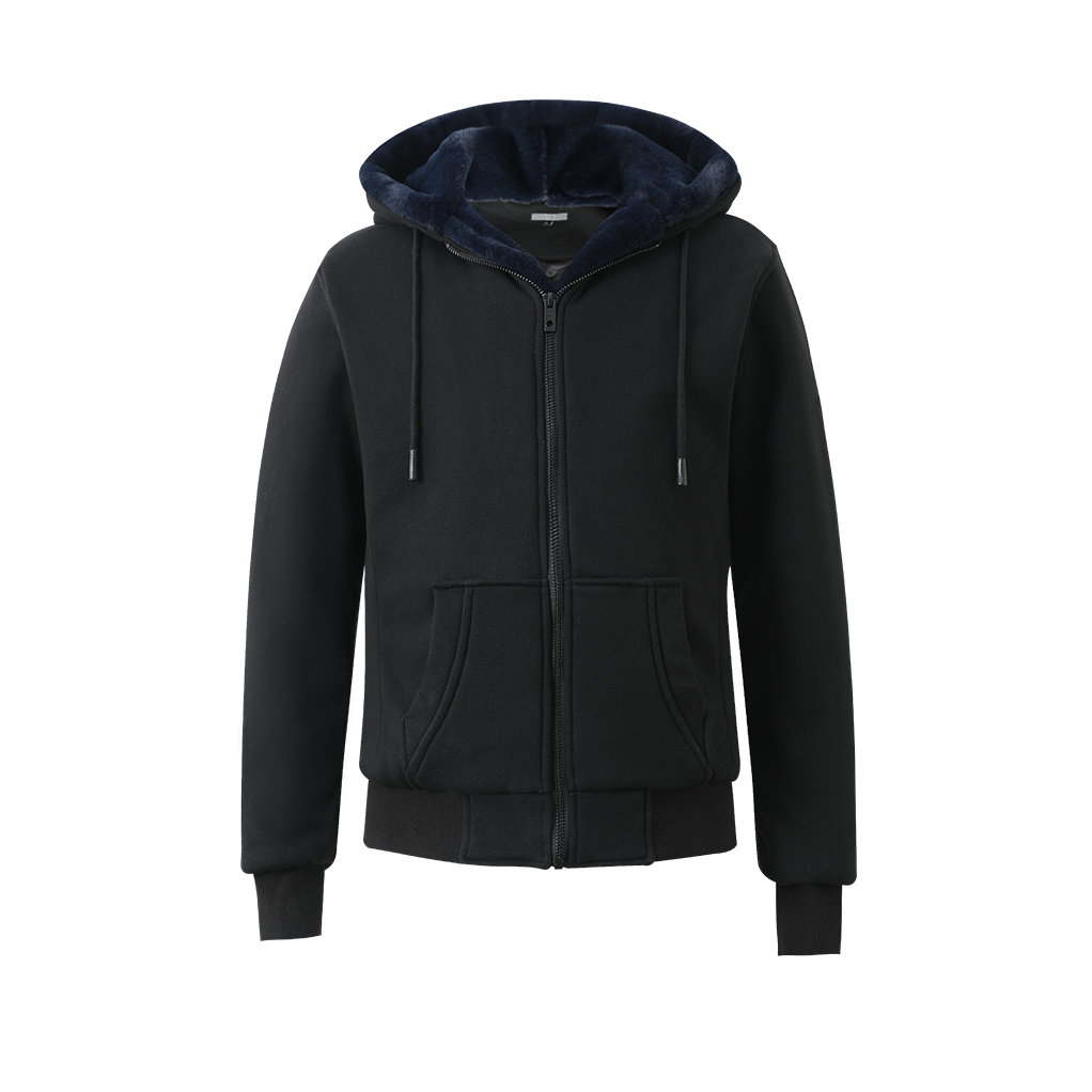 T.O. Collection Men's Black Hoodie - with Navy Removable Fur
