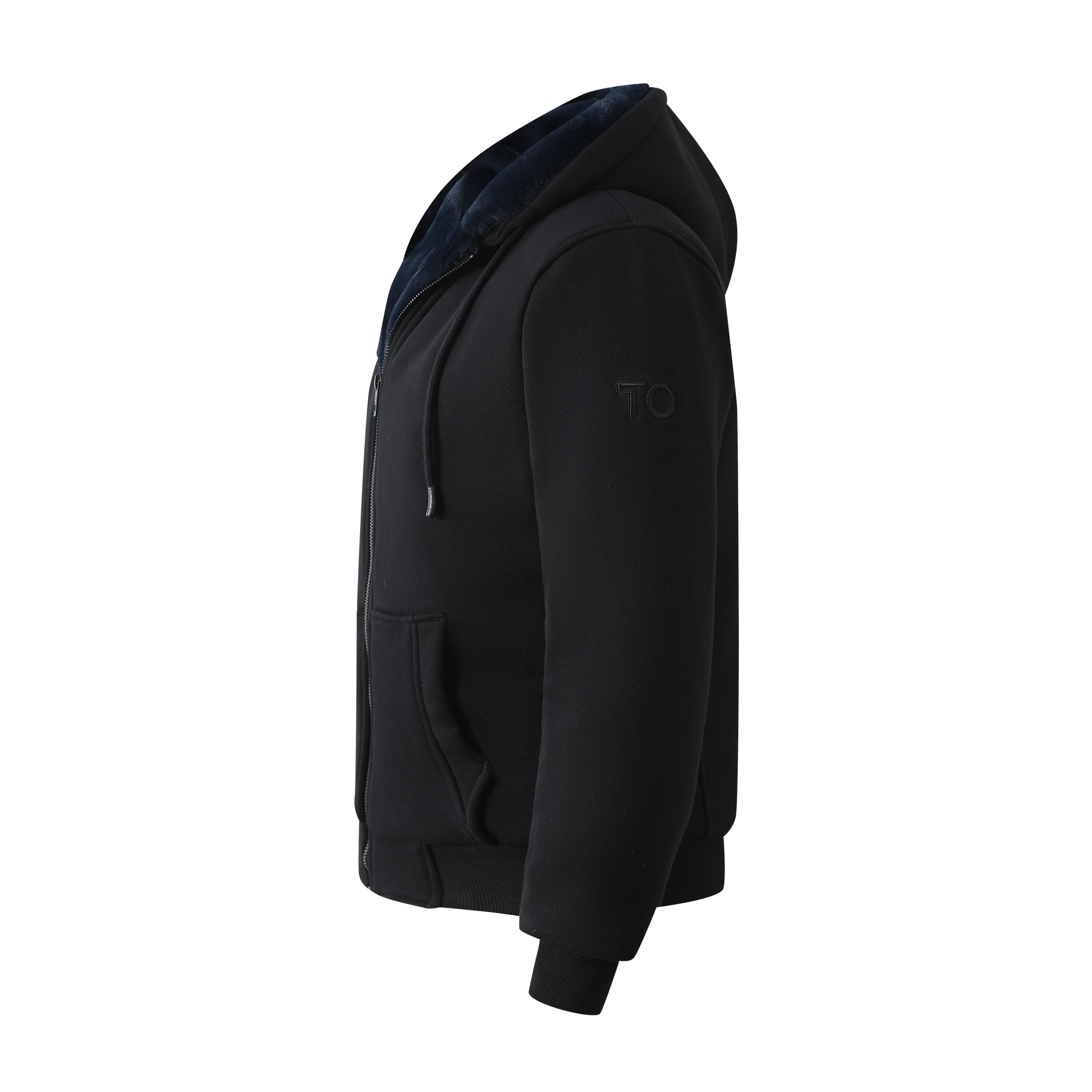 T.O. Collection Boy's Black Hoodie - with Navy Removable Fur