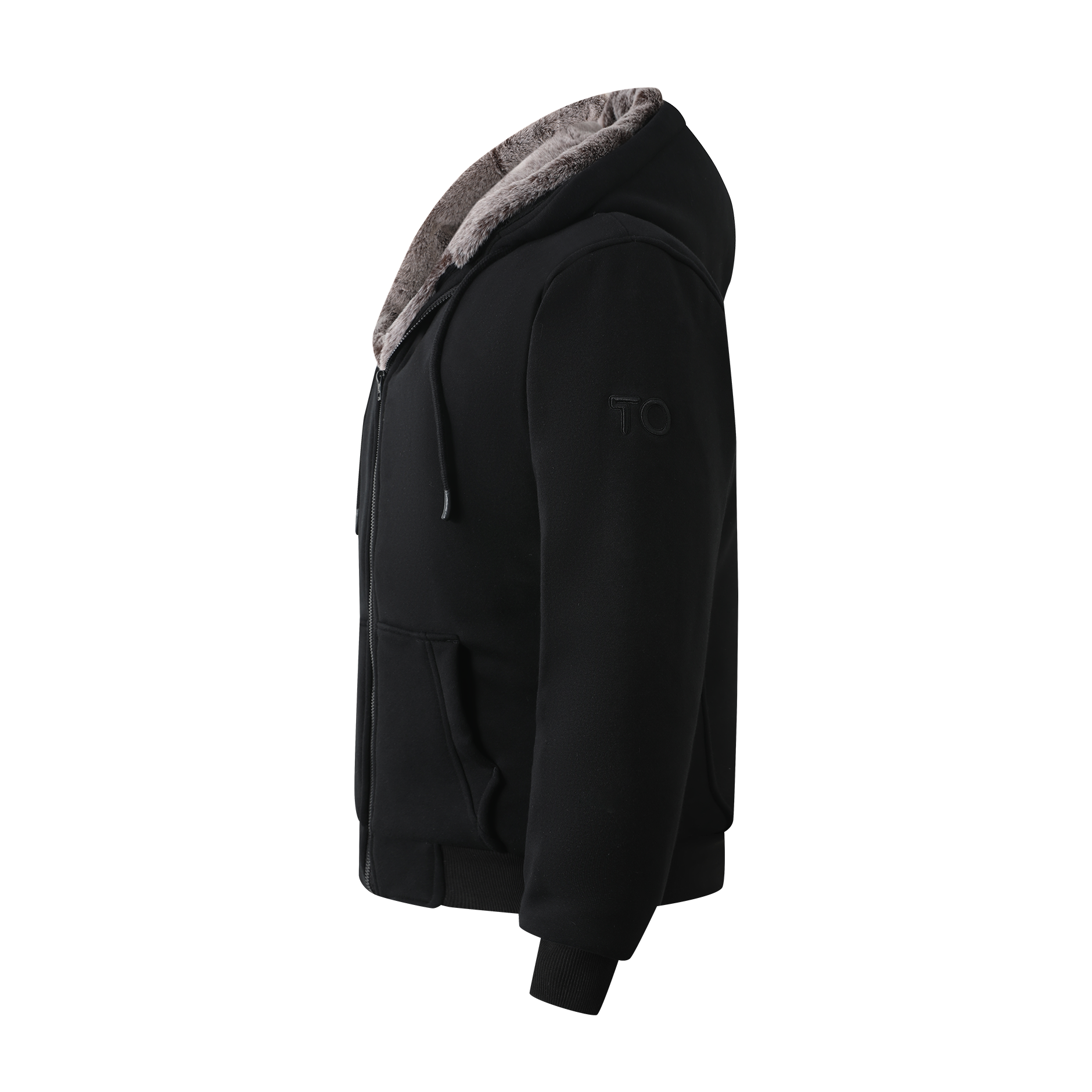 T.O. Collection Boy's Black Hoodie - with Brown Removable Fur