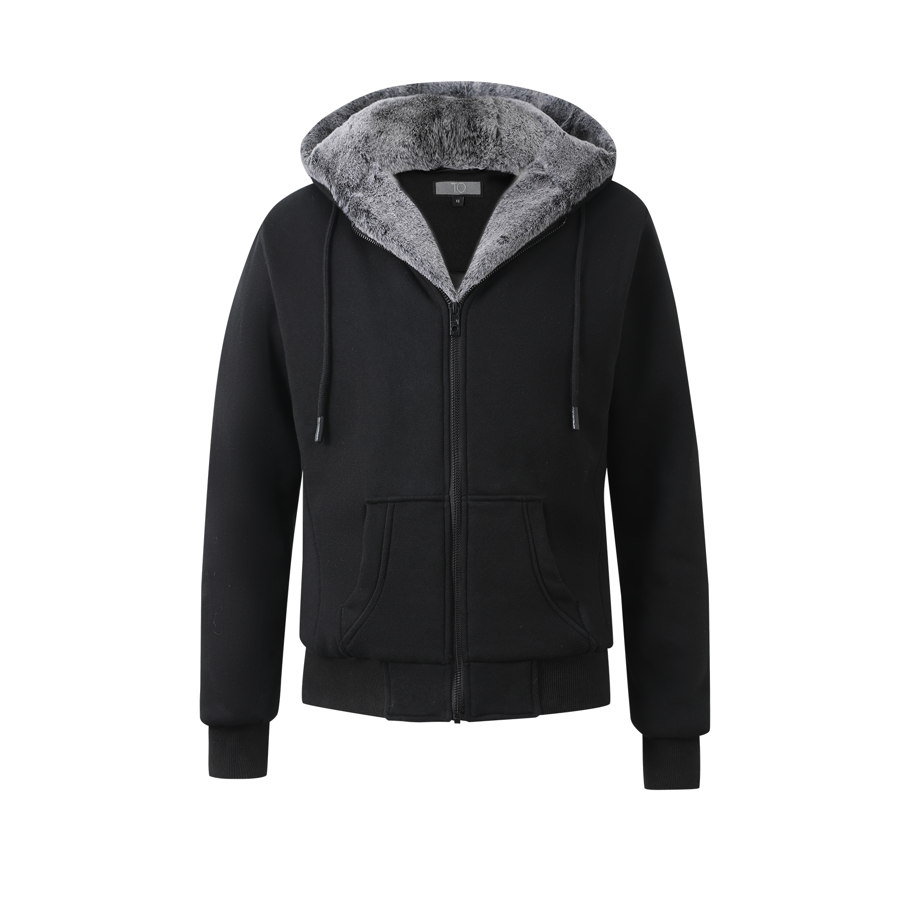 T.O. Collection Men's Black Hoodie - with Grey Removable Fur