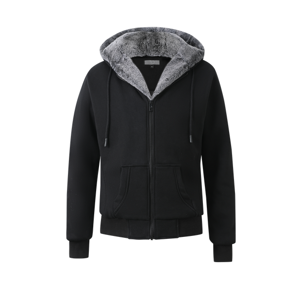 T.O. Collection Men's Black Hoodie - with Grey Removable Fur