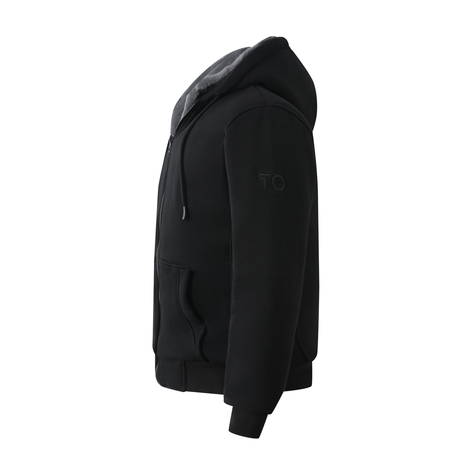 T.O. Collection Boy's Black Hoodie - Charcoal Removable Fur