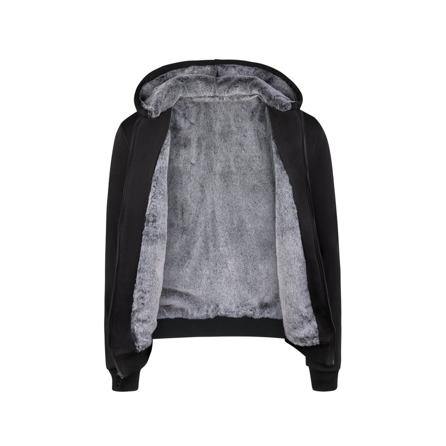 T.O. Collection Boy's Fully Lined Black Hoodie - Grey Fur