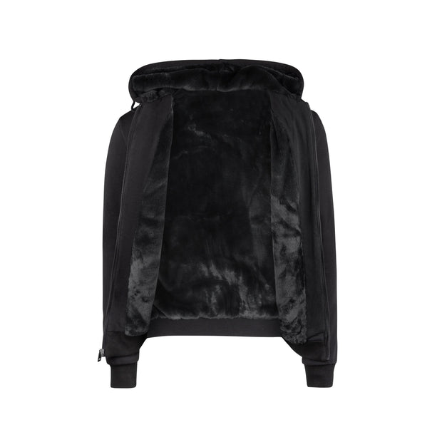 T.O. Collection Men's Black Fully Lined Fur Hoodie - Black