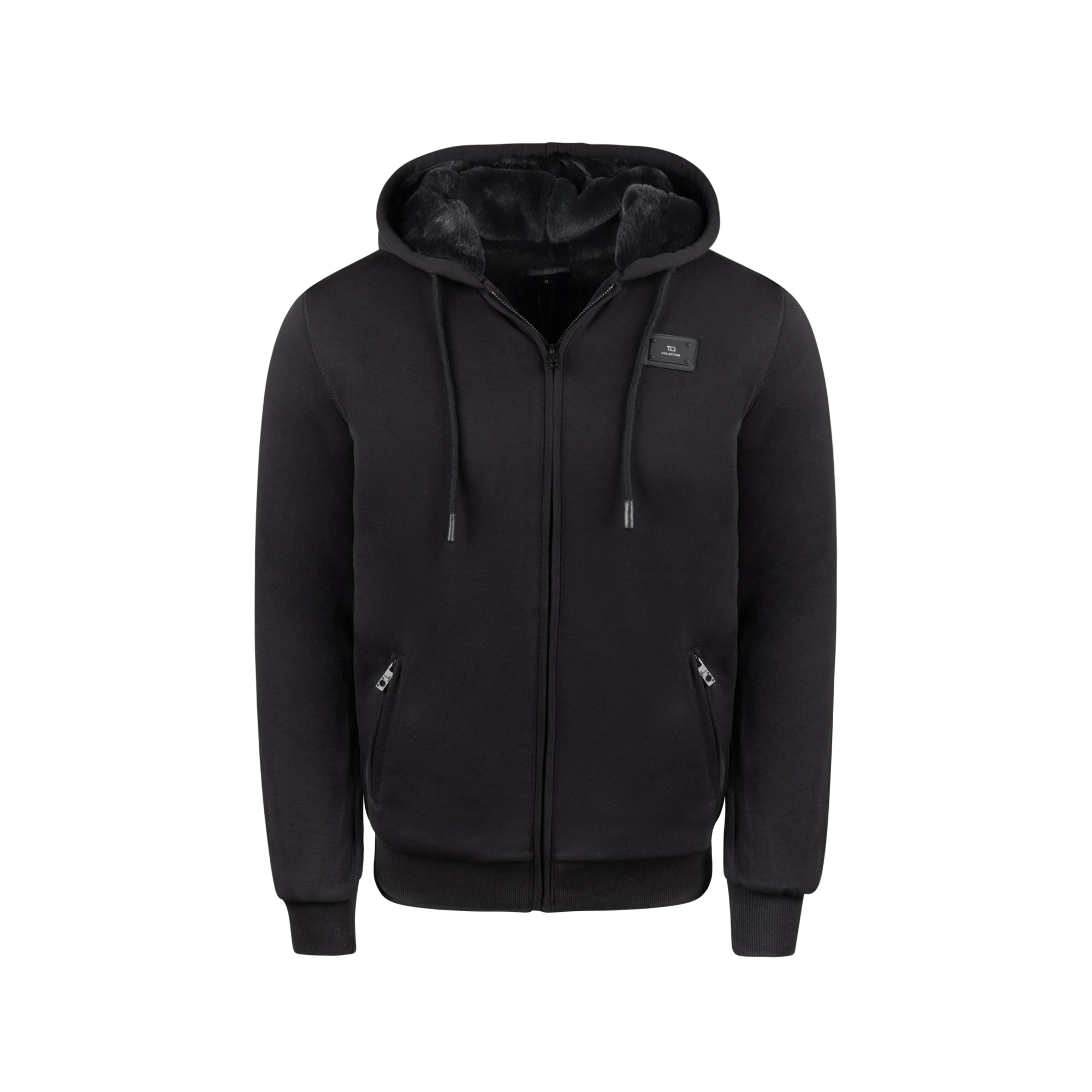 T.O. Collection Men's Black Fully Lined Fur Hoodie - Black