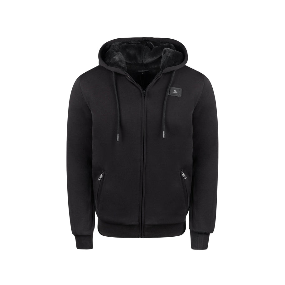 T.O. Collection Men's Black Fully Lined Fur Hoodie - Black
