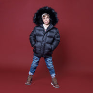Minilli Matte Black Puffer Coat With Fur