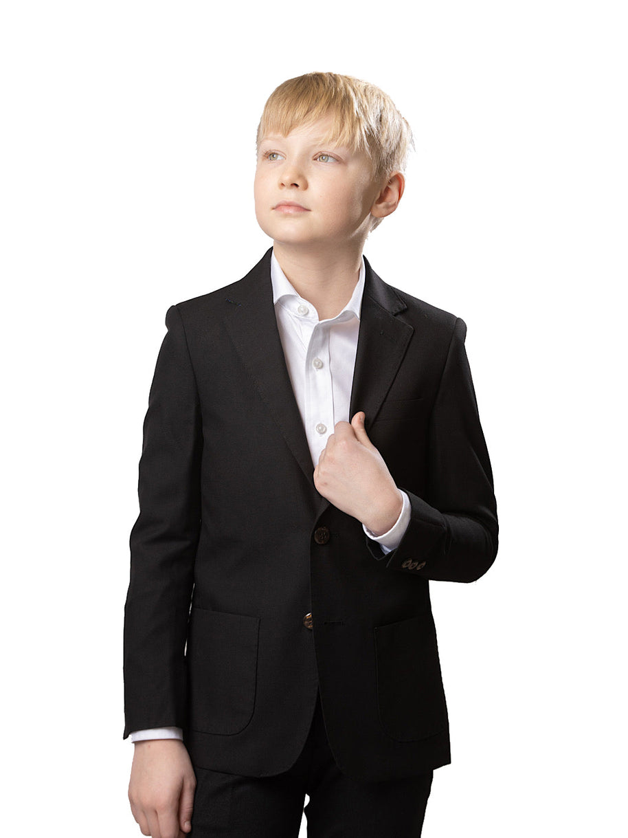 Boy's TR Patch Pocket Suit Blazer - Black Pique