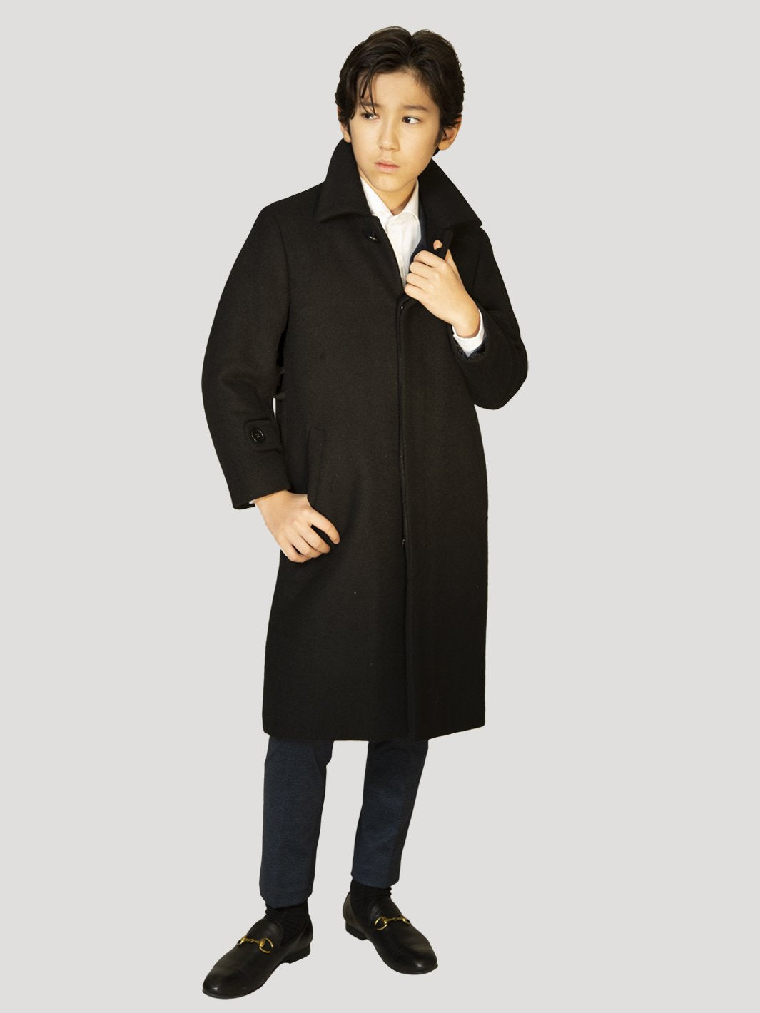 Boy's Charlotte Wool Down Long Coat - Black