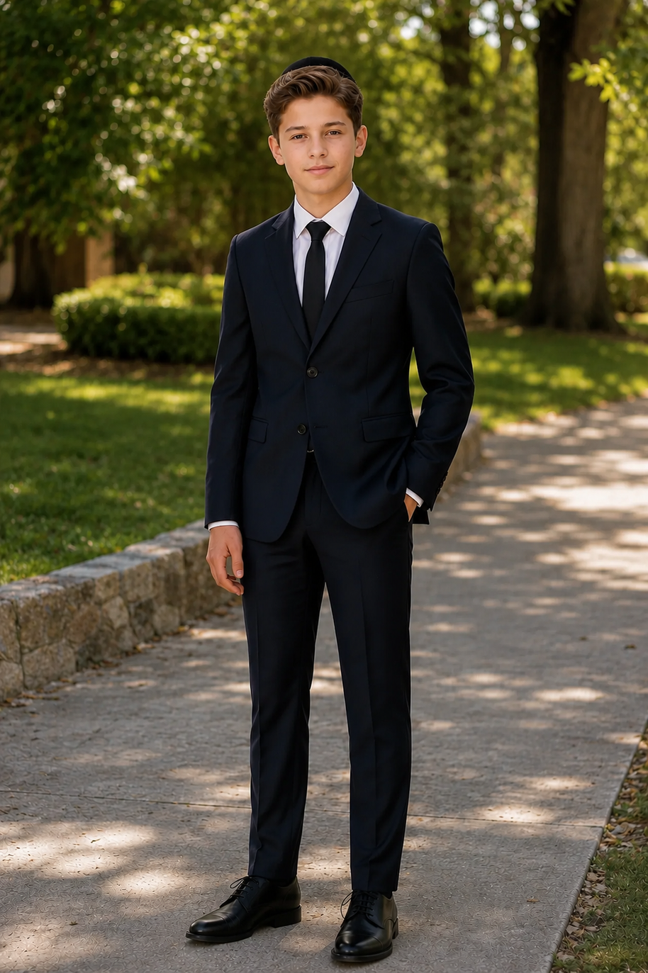 Boy's Black Label Peak Lapel Suit - Dark Navy