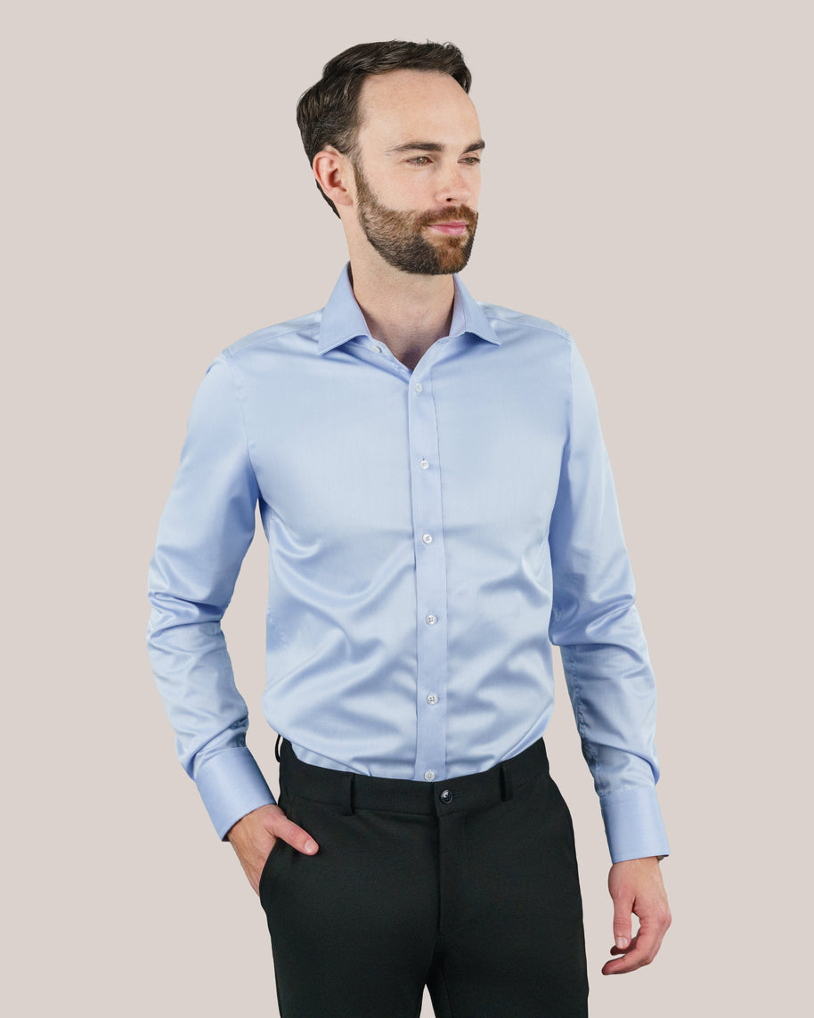 T.O. Collection Men's Green Label Solid Blue Non Iron Shirt
