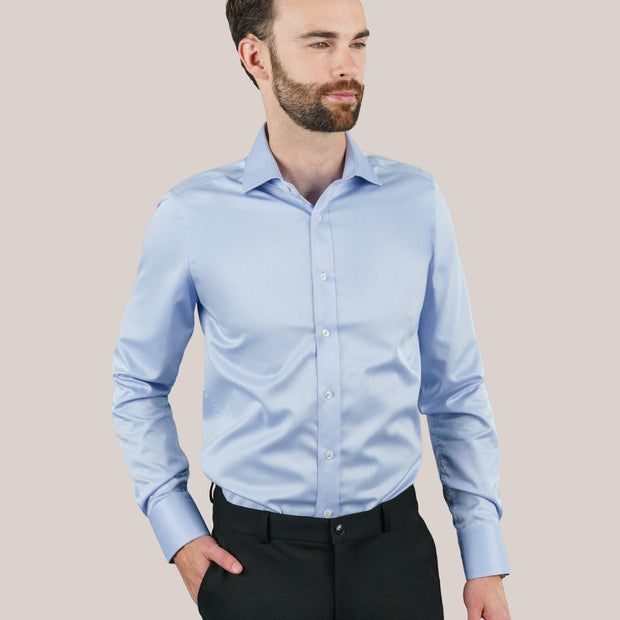 T.O. Collection Men's Green Label Solid Blue Non Iron Shirt