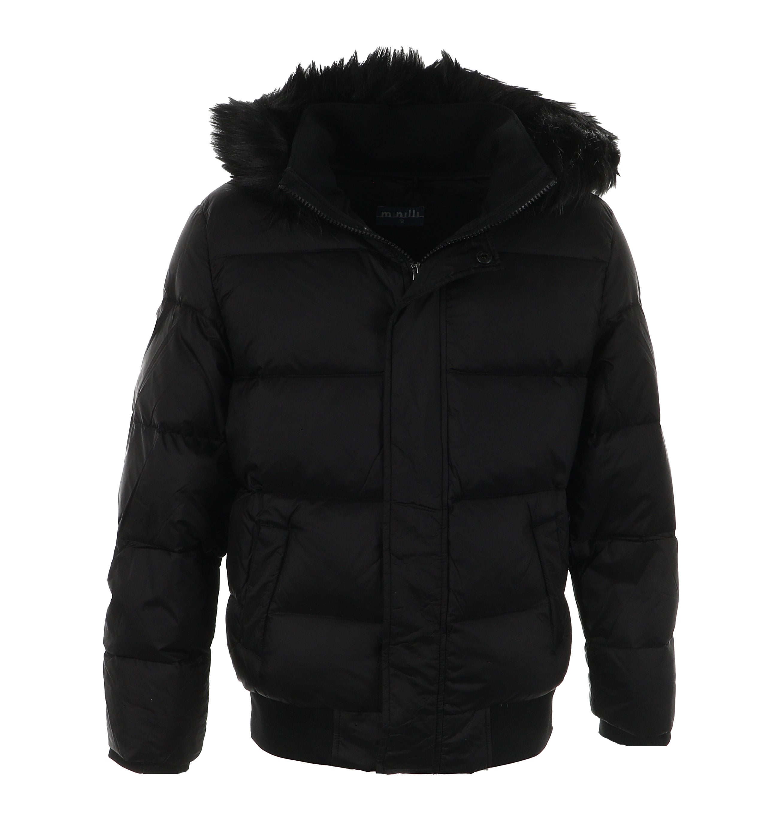 Minilli Matte Black Puffer Coat With Fur