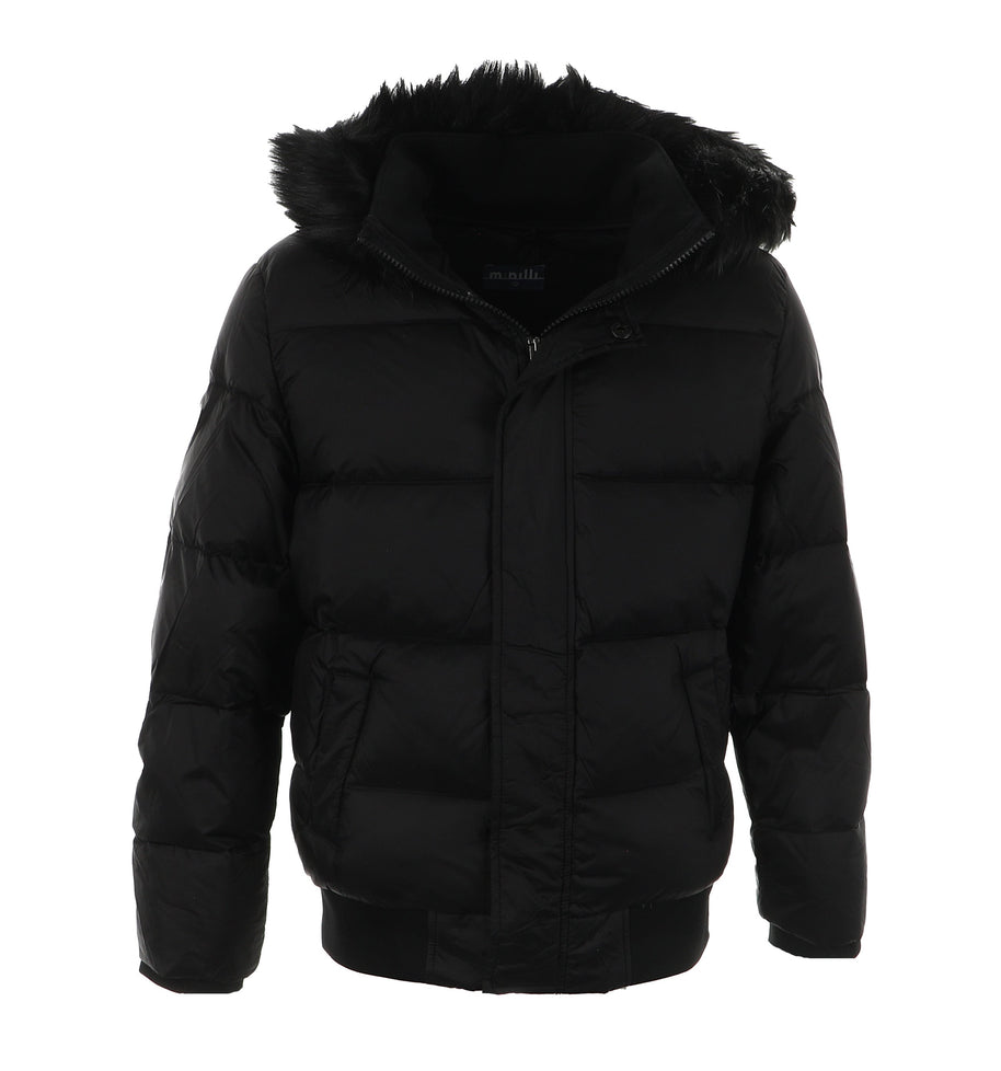 Minilli Matte Black Puffer Coat With Fur