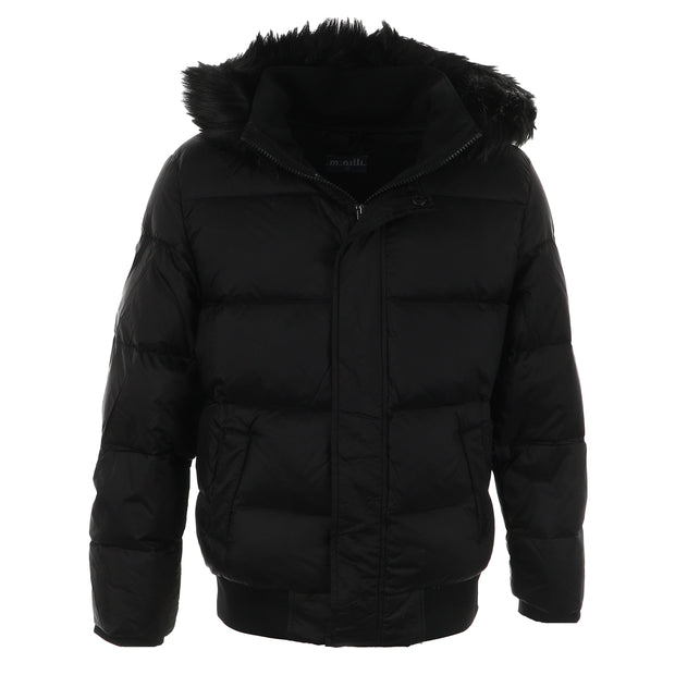 Minilli Matte Black Puffer Coat With Fur