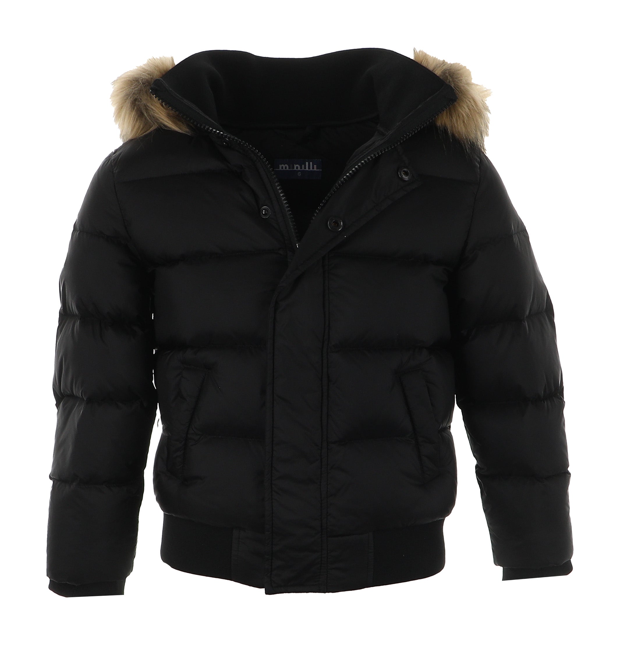 Minilli Matte Black Puffer Coat With Fur