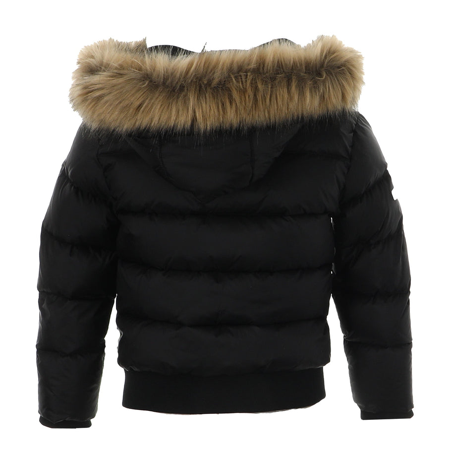 Minilli Matte Black Puffer Coat With Fur