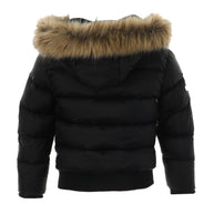 Minilli Matte Black Puffer Coat With Fur