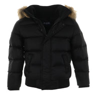 Minilli Matte Black Puffer Coat With Fur