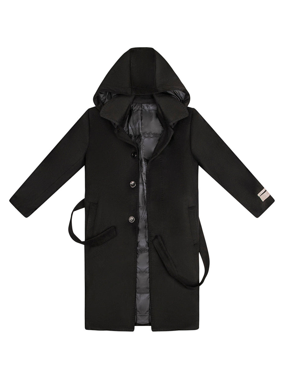 Boy's Charlotte Wool Down Long Coat - Black
