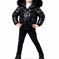 Minilli  Shiny Black Puffer Coat with Fur