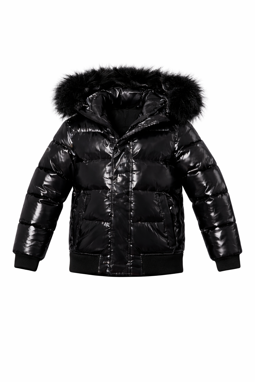 Minilli  Shiny Black Puffer Coat with Fur