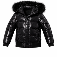 Minilli  Shiny Black Puffer Coat with Fur