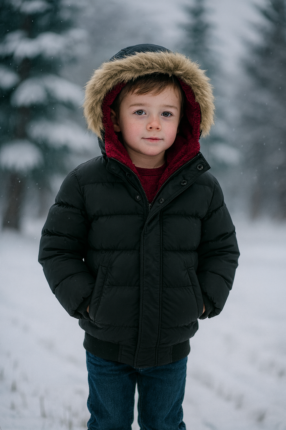 Minilli Matte Black Puffer Coat With Fur