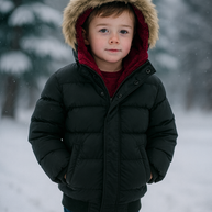 Minilli Matte Black Puffer Coat With Fur