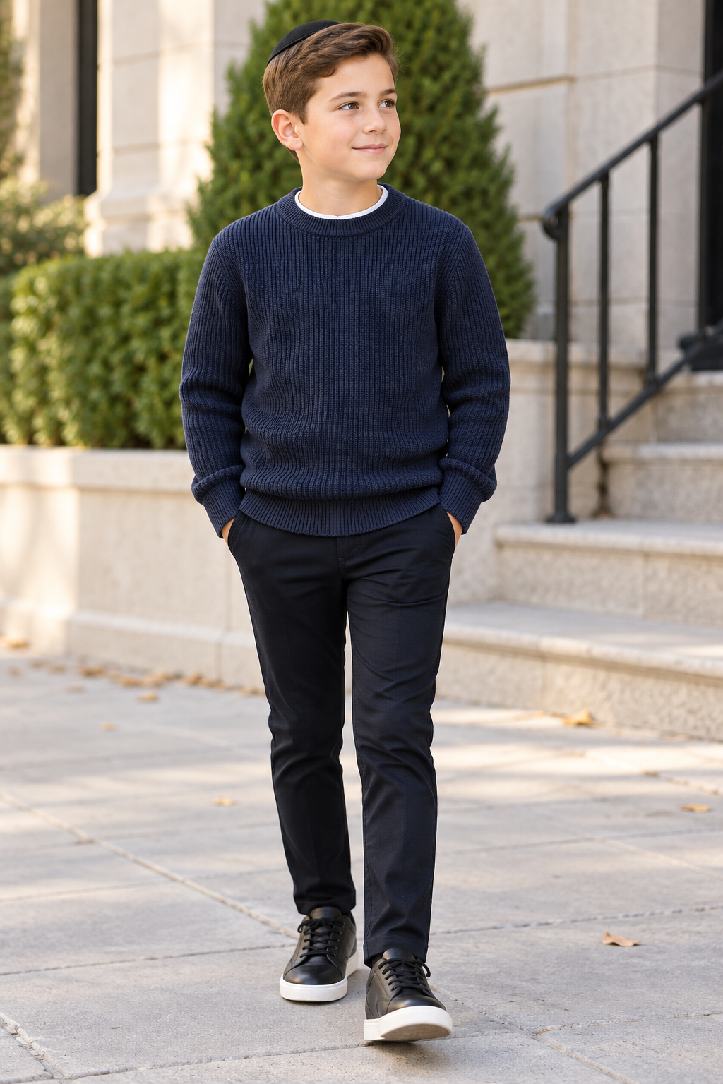 T.O. Collection Boys Crew Neck Ribbed Knit Sweater