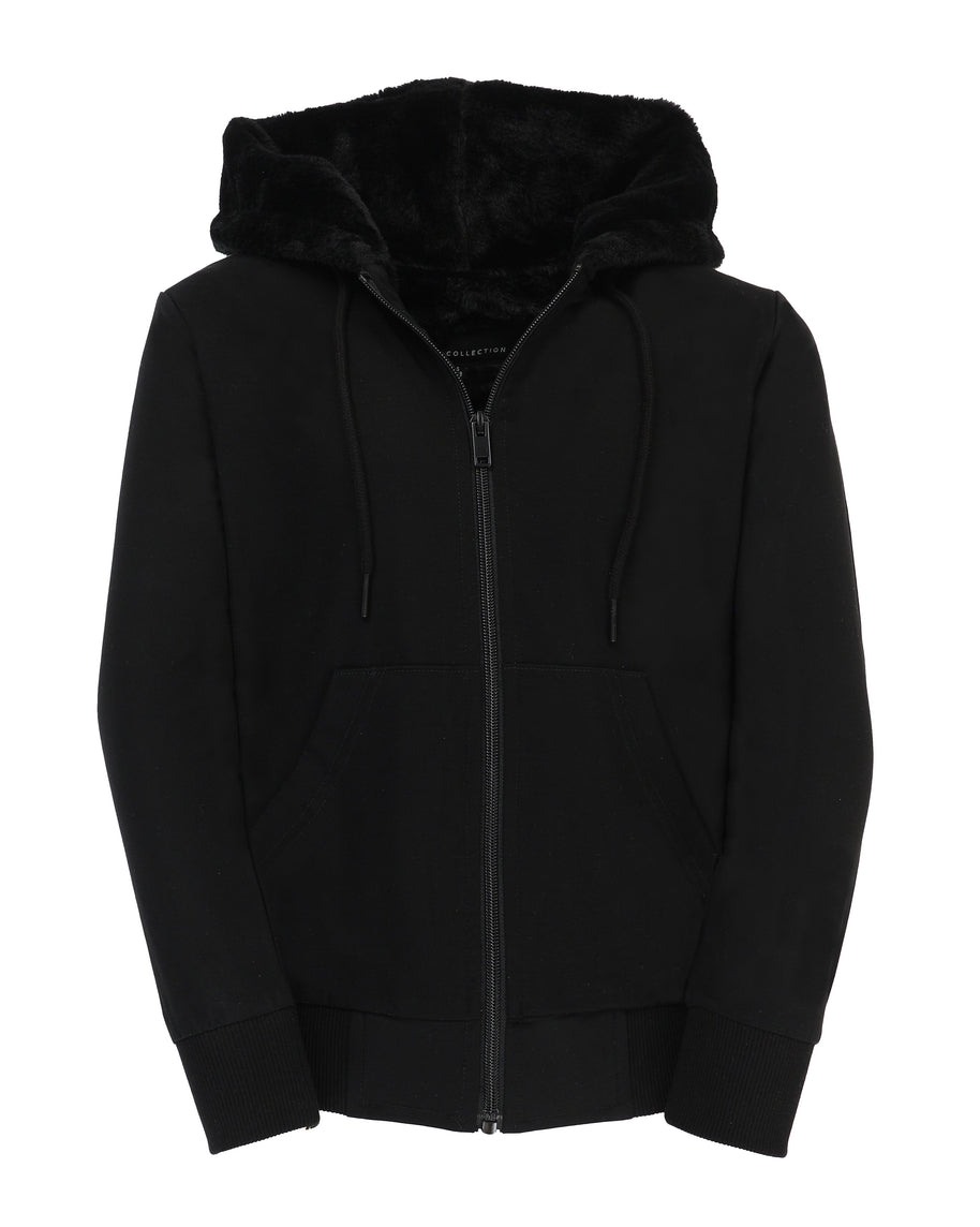 T.O. Collection Men's Black Dressy Spring Hoodie with Black Fur