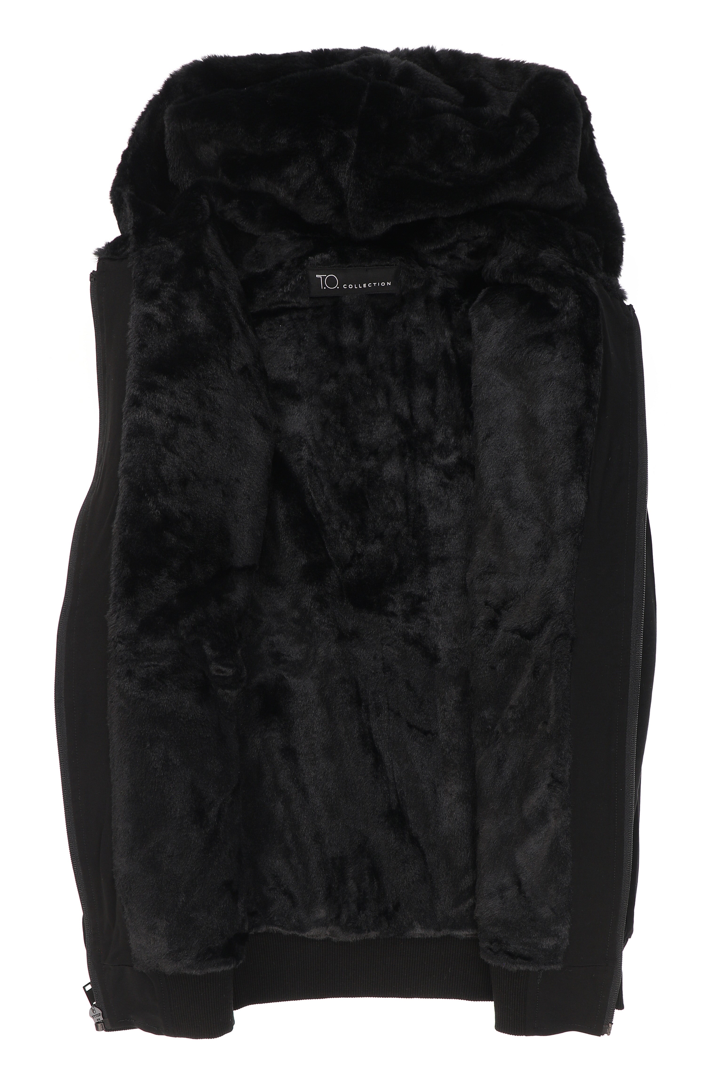 T.O. Collection Boy's Black Dressy Spring Hoodie with Black Fur