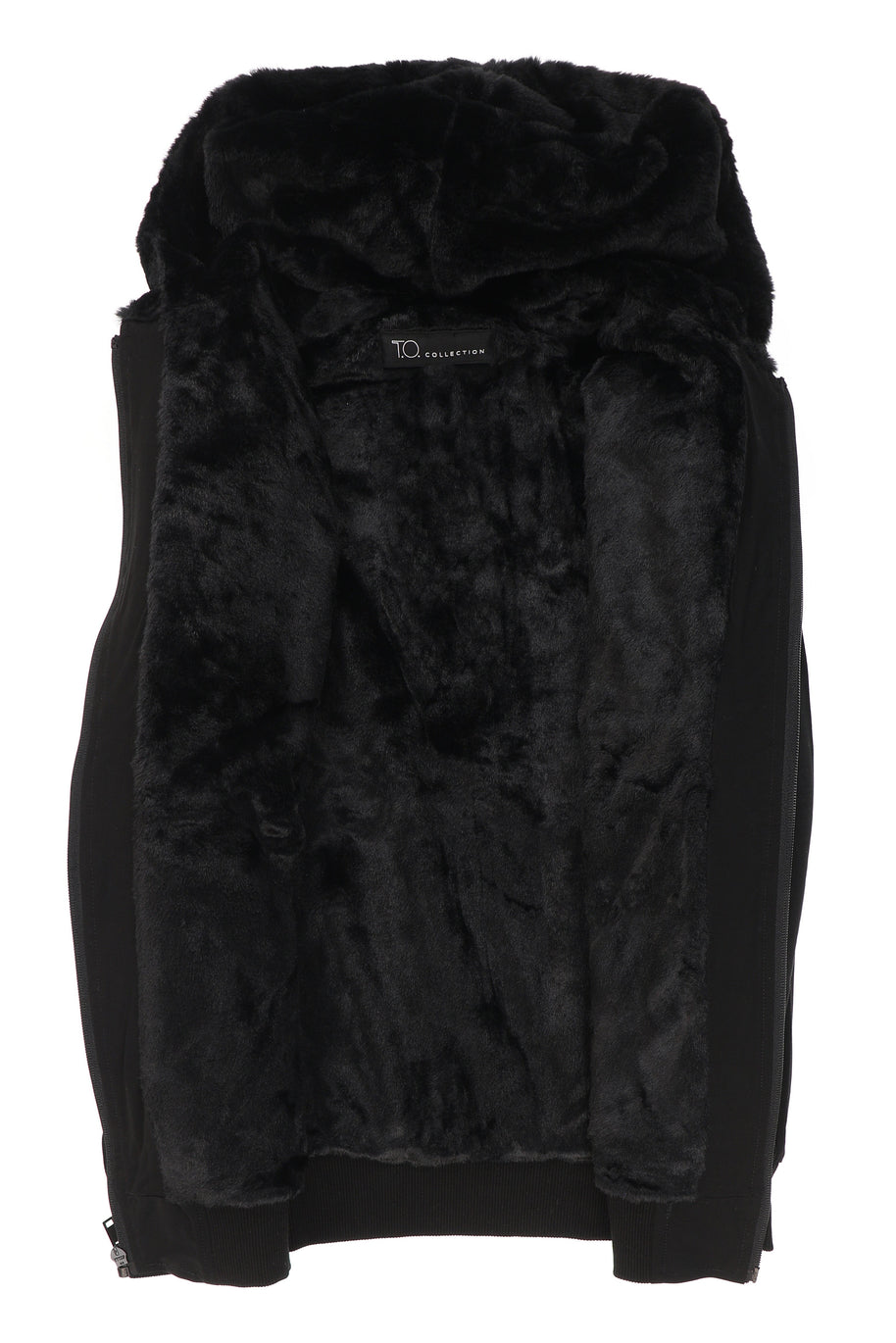 T.O. Collection Men's Black Dressy Spring Hoodie with Black Fur