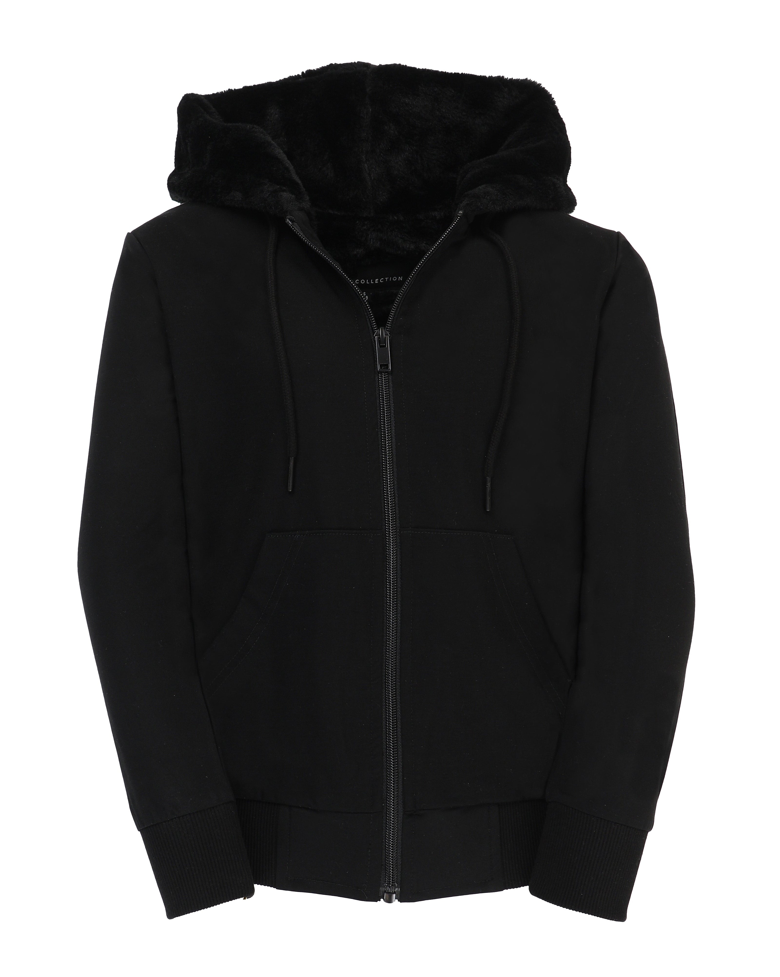 T.O. Collection Boy's Black Dressy Spring Hoodie with Black Fur