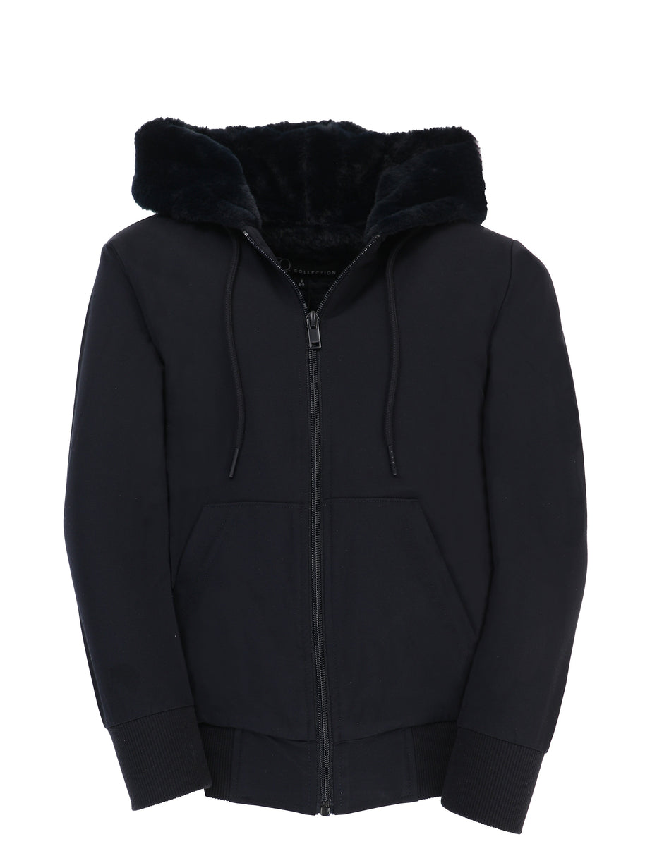 T.O. Collection Boy's Navy Spring Dressy Hoodie with Navy Fur