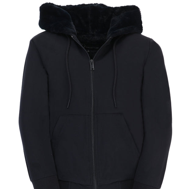T.O Collection Men's Navy Spring Dressy Hoodie with Navy Fur