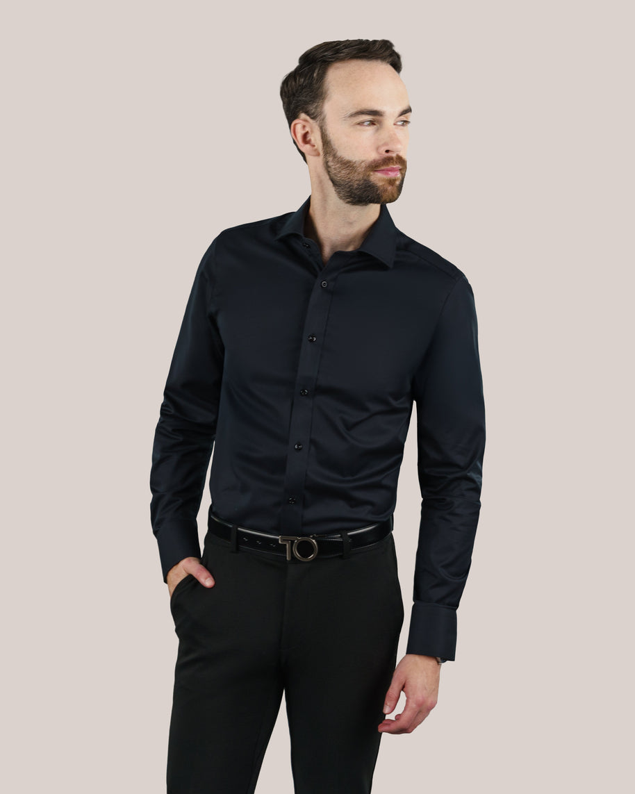 T.O. Collection Men's Green Label Solid Black Non Iron Shirt