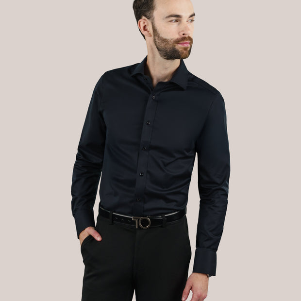 T.O. Collection Men's Green Label Solid Black Non Iron Shirt