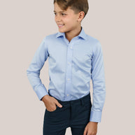 T.O. Collection Boy's Green Label Solid Blue Non Iron Shirt