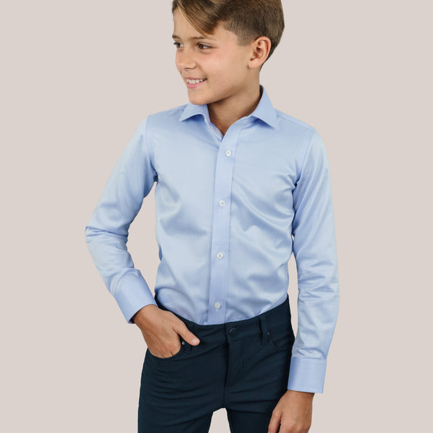 T.O. Collection Boy's Green Label Solid Blue Non Iron Shirt