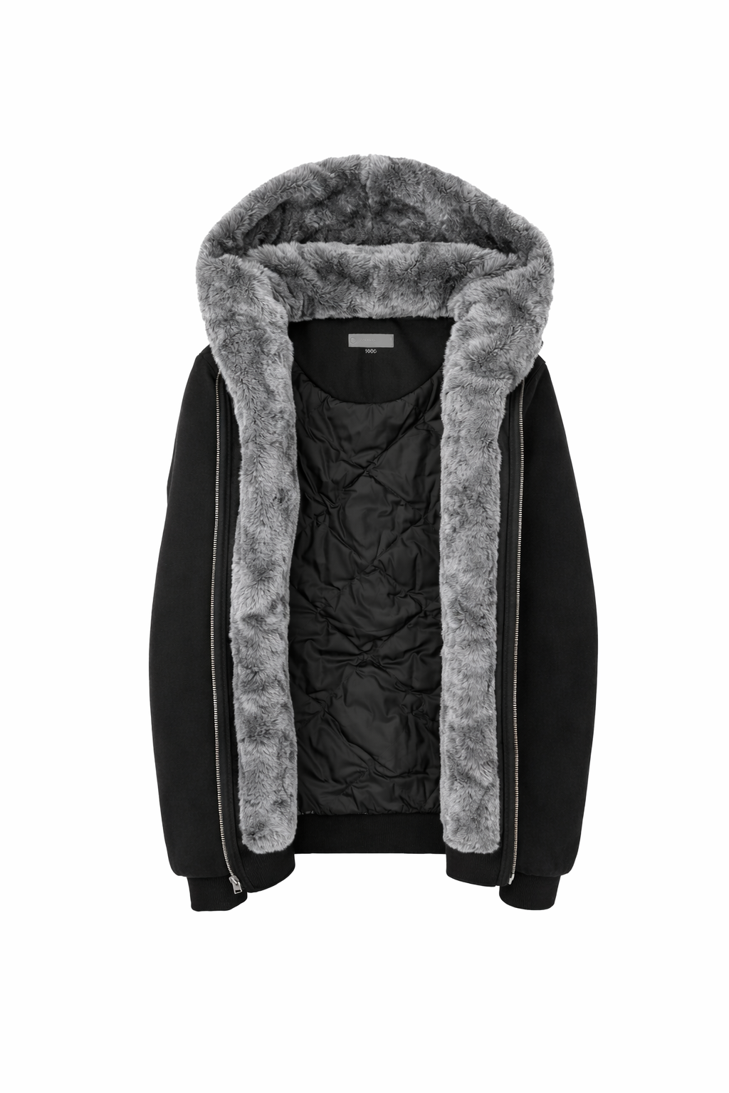 T.O. Collection Men's Black Hoodie - with Grey Removable Fur