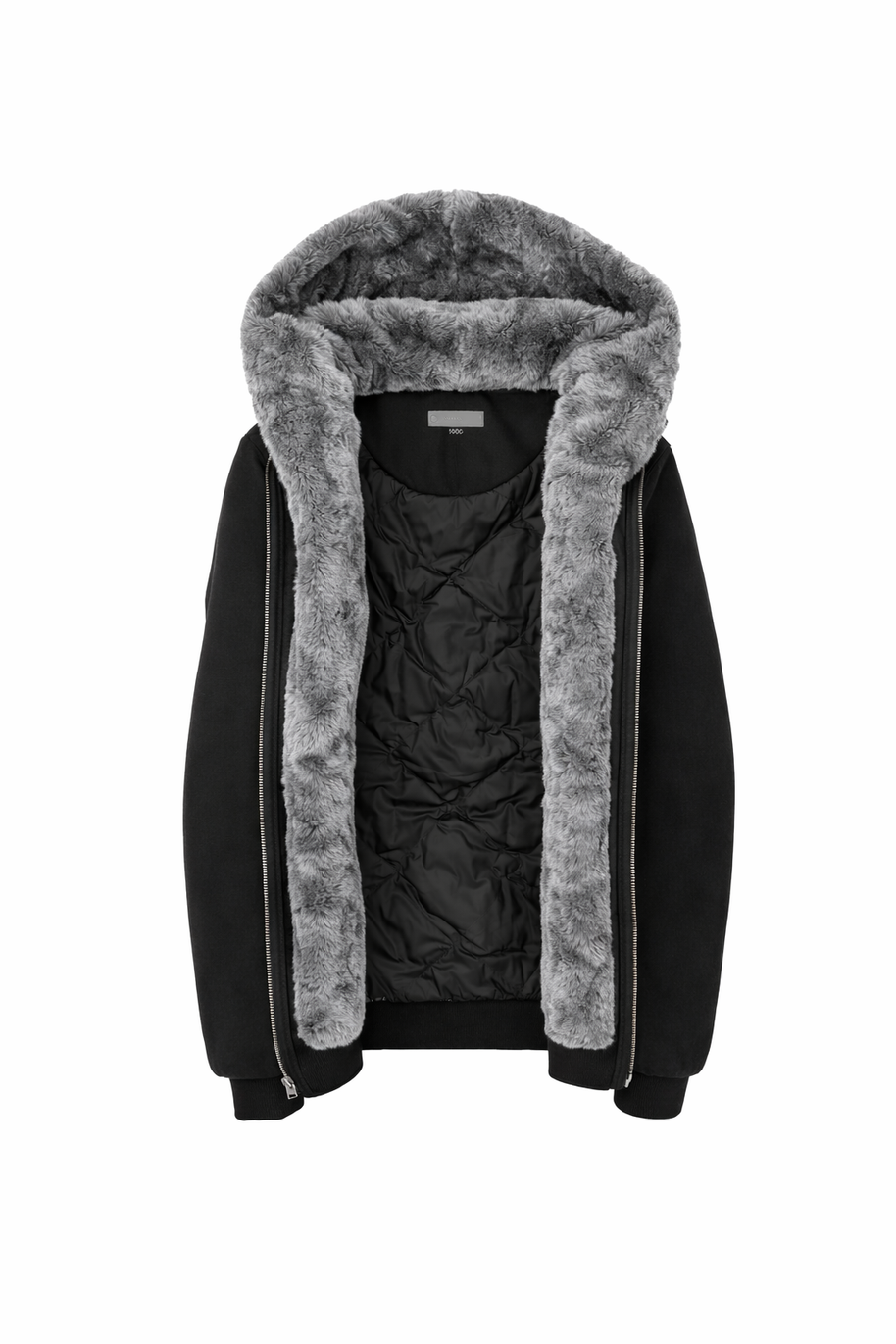 T.O. Collection Men's Black Hoodie - with Grey Removable Fur