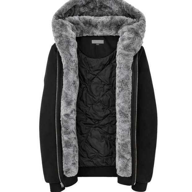 T.O. Collection Boy's Black Hoodie - with Grey Removable Fur