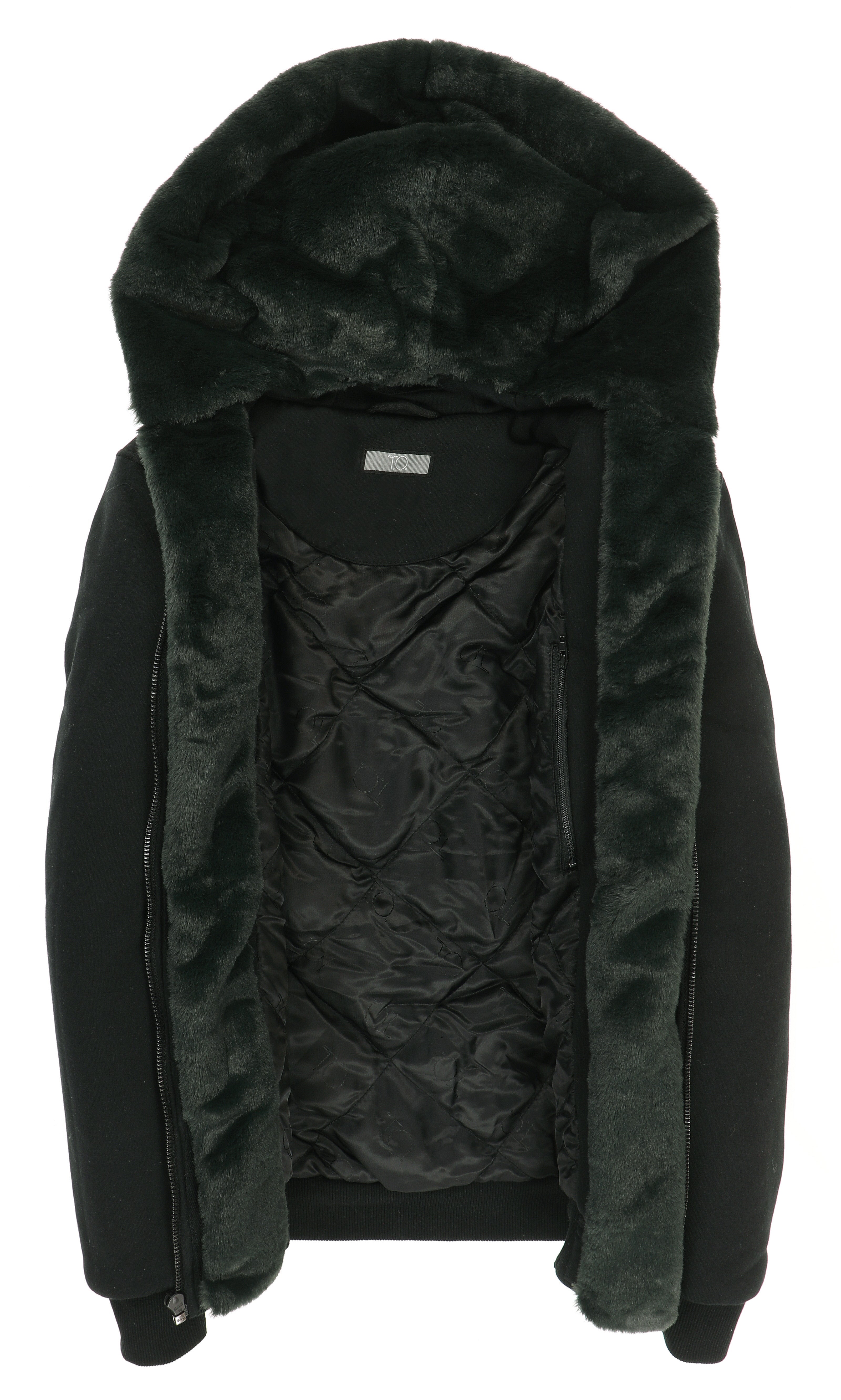 T.O. Collection Boy's Black Hoodie - with Green Removeable Fur