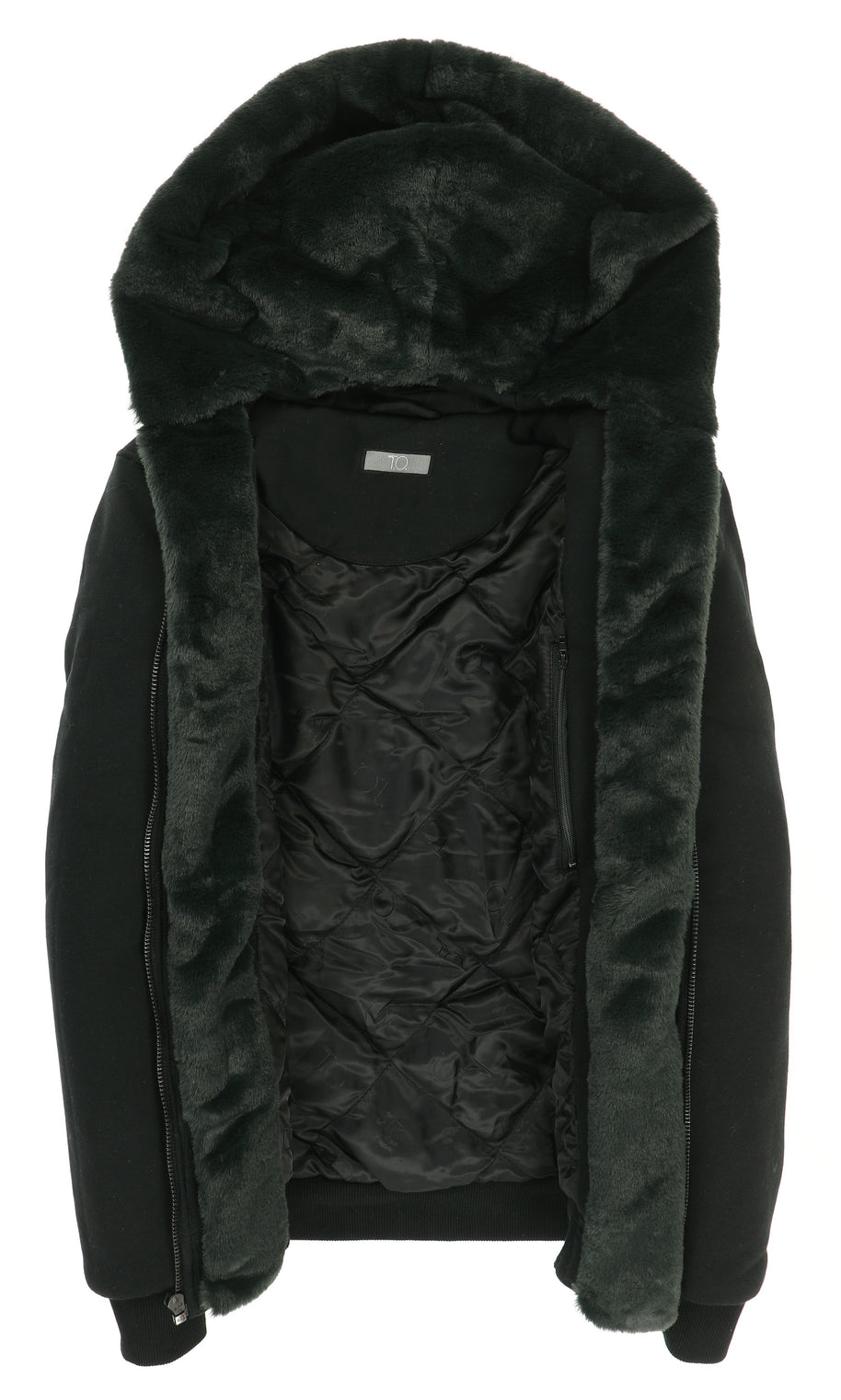 T.O. Collection Boy's Black Hoodie - with Green Removeable Fur