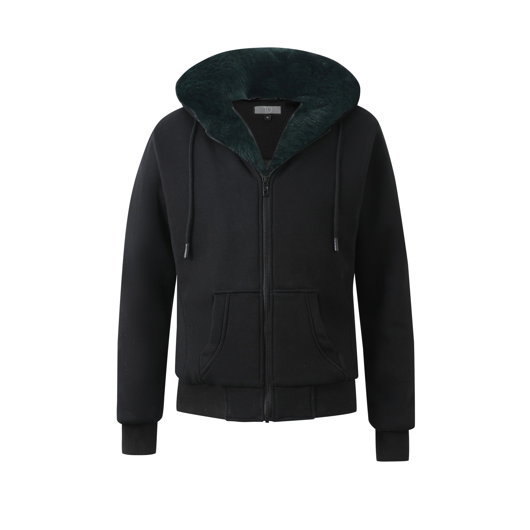 T.O. Collection Men's Black Hoodie - with Green Removeable Fur