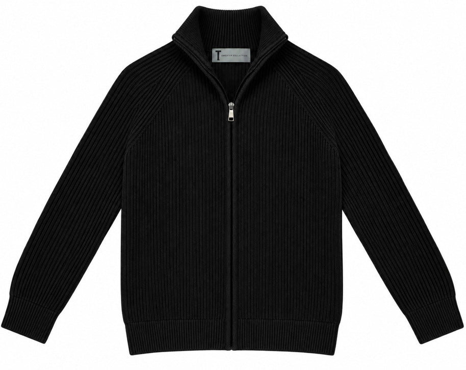 T.O. Collection Boys Full Zip Ribbed Knit Sweater