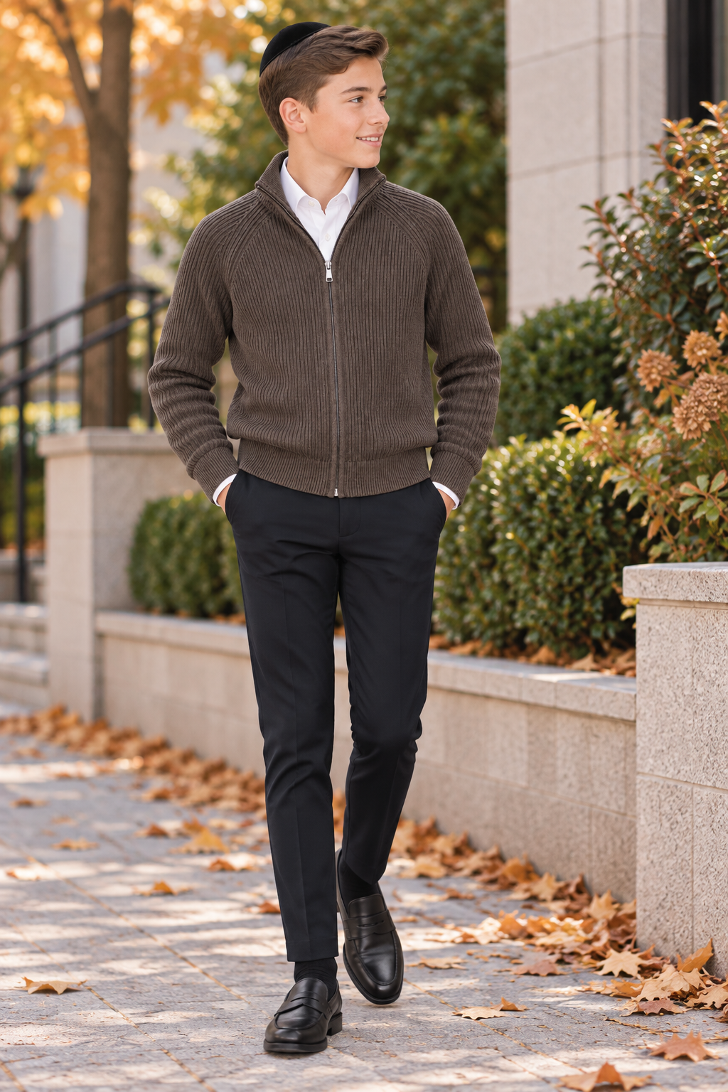 T.O. Collection Boys Full Zip Ribbed Knit Sweater
